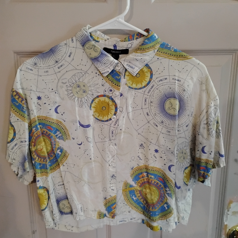 Astrological Print Button-Up Shirt